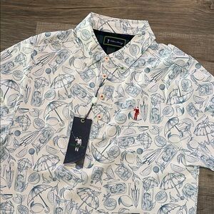 William Murray Golf White and Blue Patterned Polo Shirt